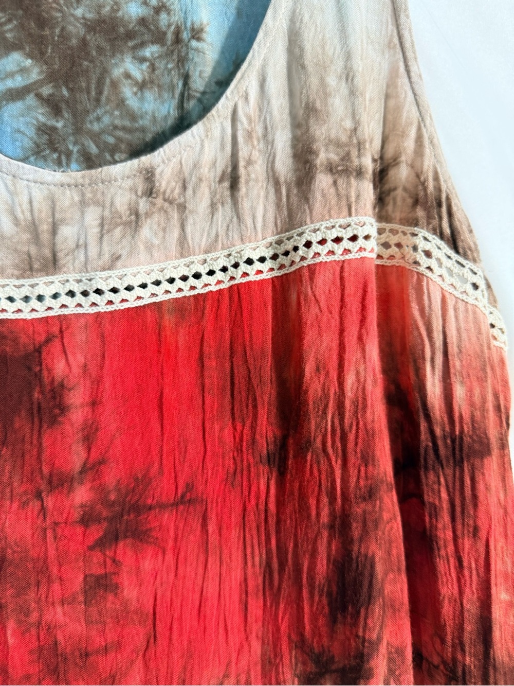 Entro Vibrant Tie Dye Tank Top With Ruffled Tiers With Crochet Trim Detailing - Picture 6 of 11